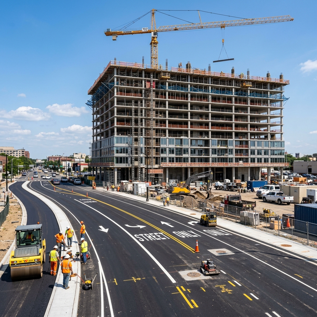 Road and building construction site